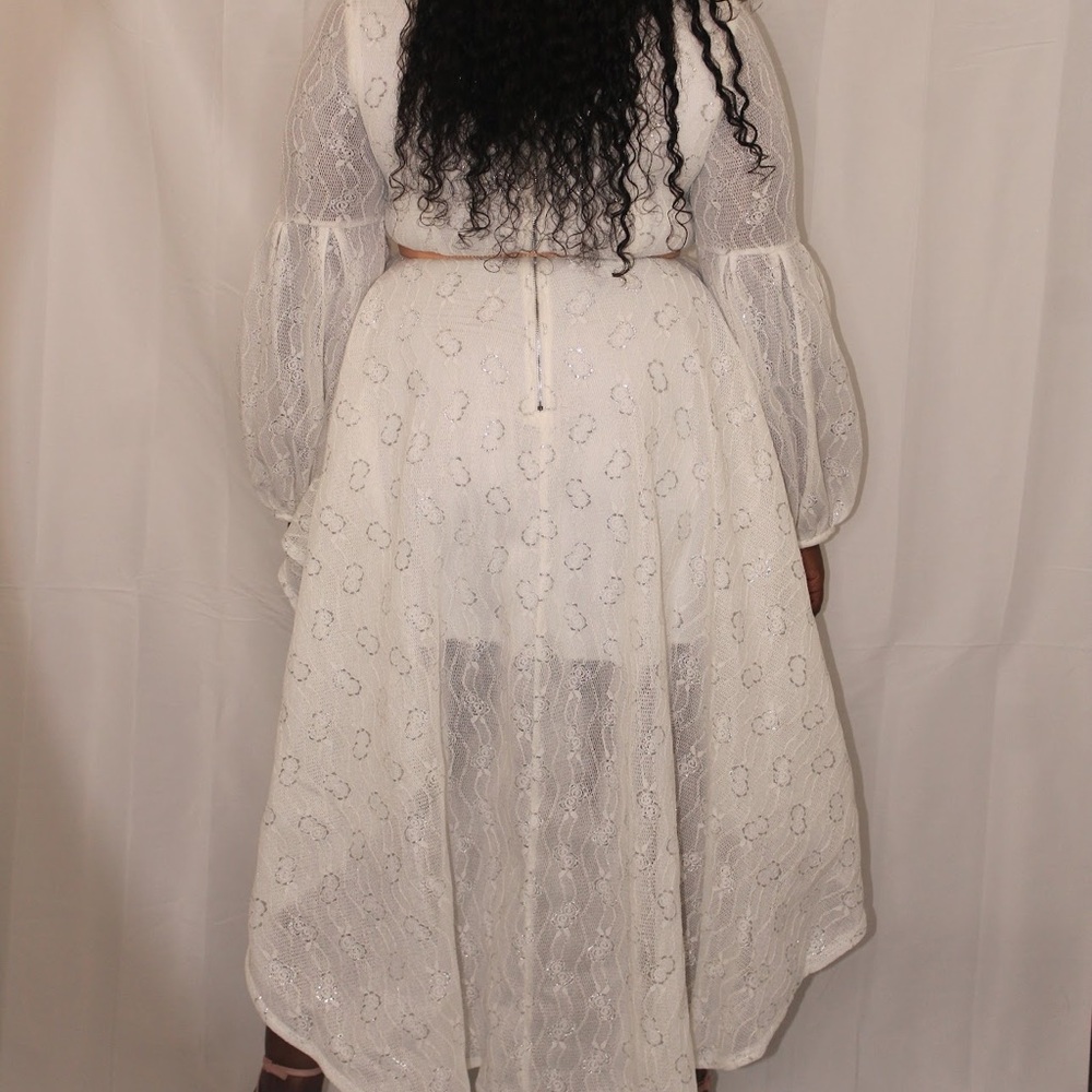 Cream w/ silver detail Lace High-Low Dress – Plus Size Elegant Party Dress (XL) - Picture 6 of 15
